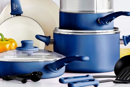 GreenLife 12pc Ceramic cookware set in blue