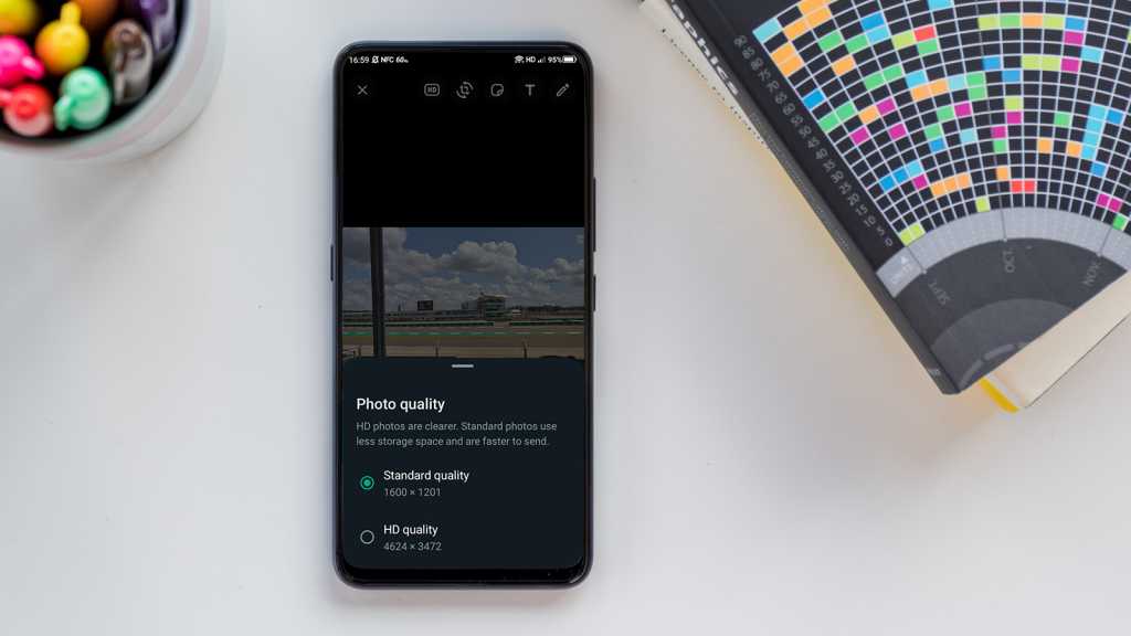 WhatsApp HD photo quality option on an Android phone