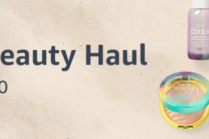 banner reads summer beauty haul, with an assortment of products from OPI, NYX and more on a sandy beach