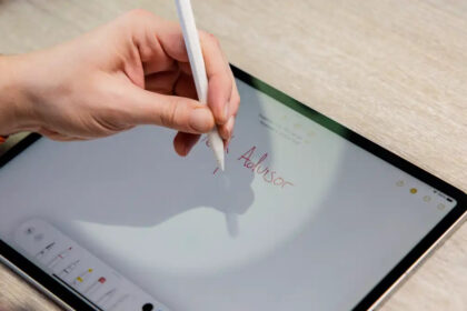 iPad on a desk, showing the screen